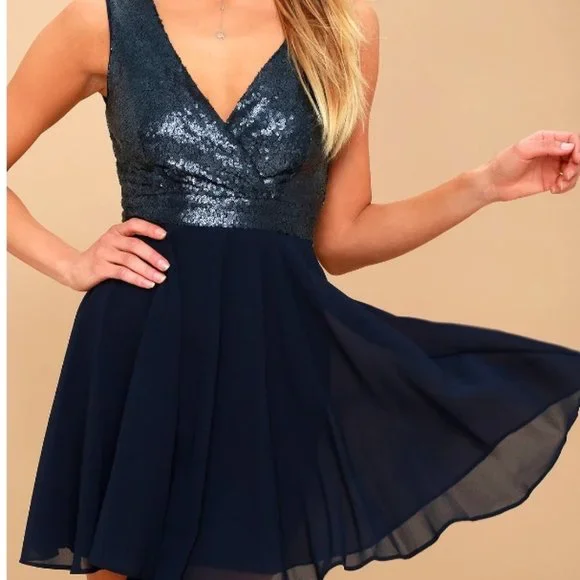 Lulus | Dresses | Navy Blue Sequin Skater Dress Nwt Lulus | Poshmark Lulus | Dresses | Navy Blue Sequin Skater Dress Nwt Lulus | Poshmark